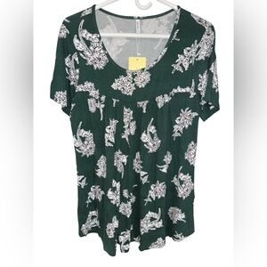 Green Floral Empire Blouse – XL – NWT- LONGYUAN